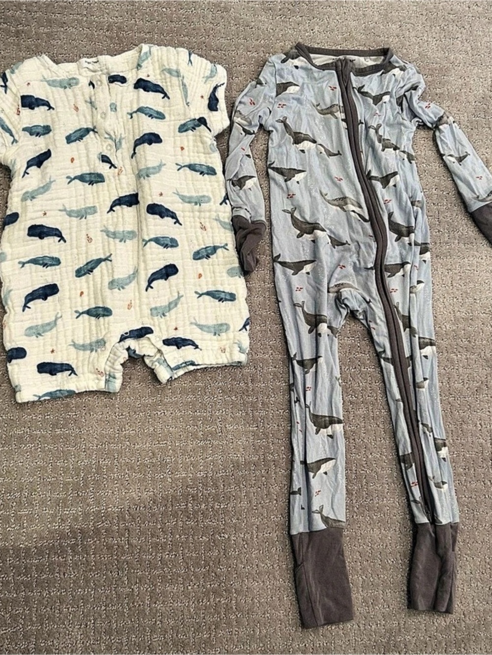 Angel Dear Blue Whales Muslin Romper and 2-Way Zip Footie 18-24M